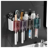 sinbinta Zahnbürstenhalter,Klebstoff Zahnbürstenhalter,Zahnpastaständerhalter mit 4 Tassen + 8 Ablagefächer für Zahnbürstenköpfe