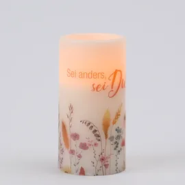 MARELIDA LED Kerze mit Zitat Blumen Motiv Echtwachs flackernd H:15cm Batterie weiß