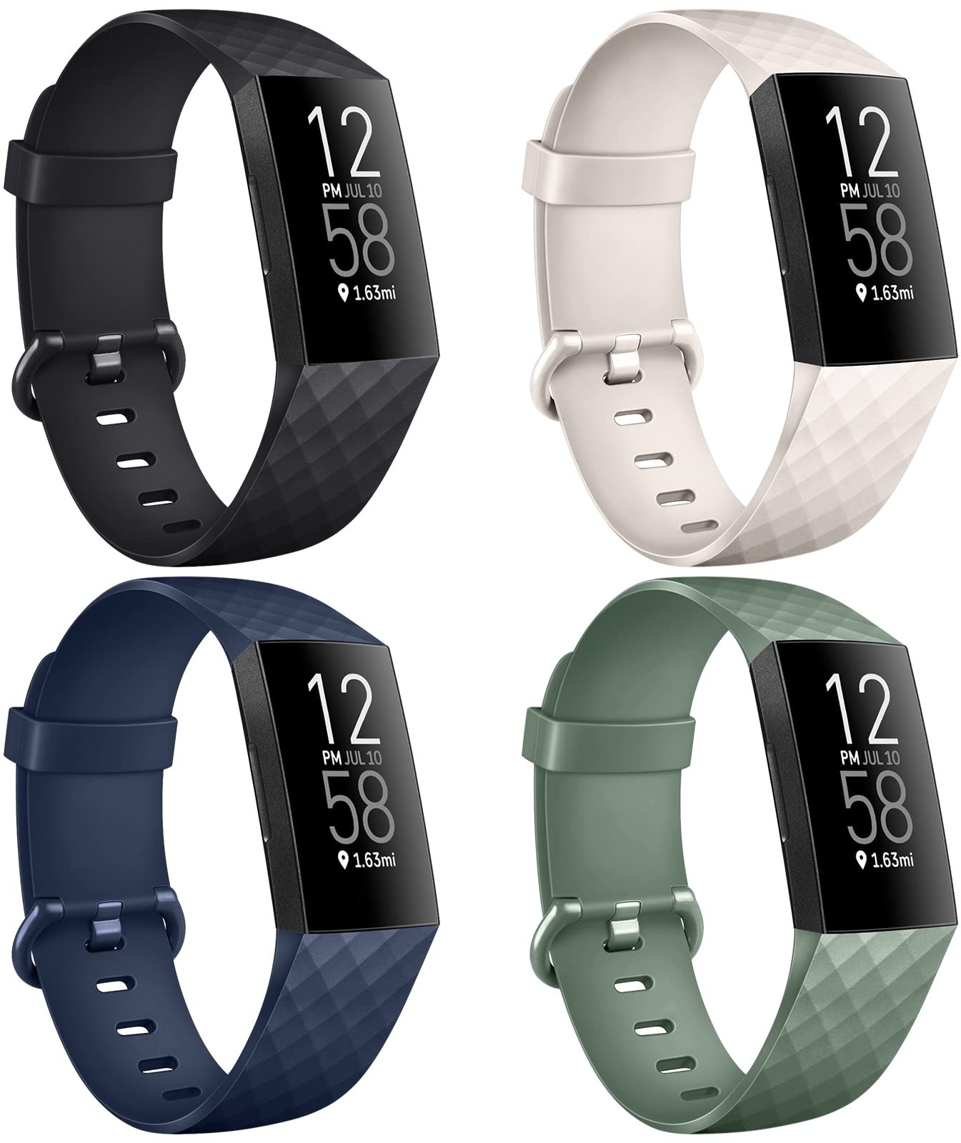 Mugust 4 Pack für Fitbit Charge 4 Armband/Fitbit Charge 3 Armband Damen Herren, Weiches Sport Ersatz Armband Kompatibel mit Fitbit Charge 3/Fitbit Charge 4(S,Schwarz/Mondweiß/Blau/Grün)