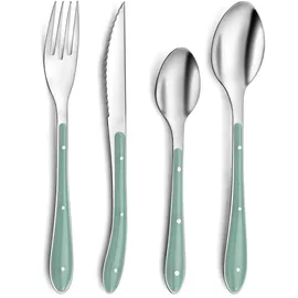 Pradel Essentiel Amefa Bistro 1-2-3, Tafelbesteck für 6 Personen, 18/0 Edelstahl mit Kunststoffgriff in Trendfarbe, wassergrün,