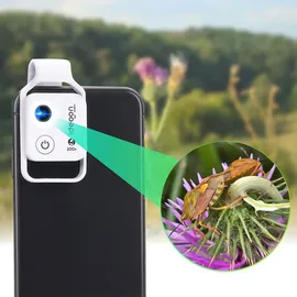 ideoon Mikroskop-Vorsatzlinse für Smartphone/Tablet 200x: Mit 6 LEDs für detailreiche Nahaufnahmen, weiss - Entdecken Sie die Mikro-Welt