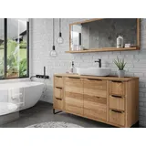 Woodkings Badmöbel Set Sydney II Waschtisch mit Spiegel Holz Wildeiche Doppelwaschtisch - Braun