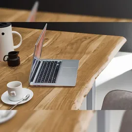 möbelliebling Esstisch Baumkante massiv Akazie eichefarben 180 x 90 silber NIAH