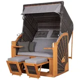 deVries PURE® Strandkorb Classic XL SUN - PE stone grey - Dessin 466, BxTxH: 130x80x160 cm, Dreiviertellieger, Ostsee-Strandkorb, lasiertes Teakholz - bequeme Polster - inkl. Schutzhülle braun