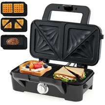 Costway Elektrischer Sandwichmaker 1200W, Waffeleisen, Panini-Presse & Sandwichtoaster, Kontaktgrill tragbar mit 6 abnehmbaren Antihaftplatten & 5 Temperaturregelung