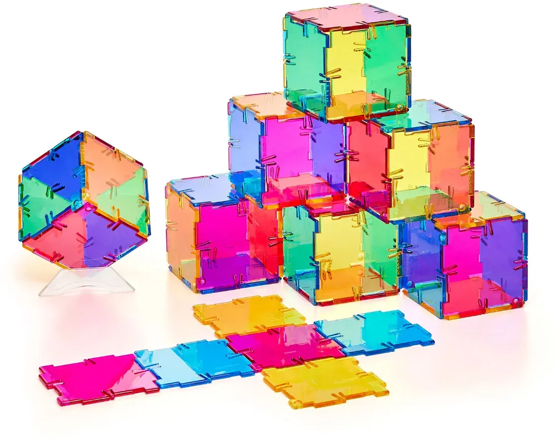 Polydron Bauset Crystal 48 Teile - Magnetisches Konstruktionsspielzeug, transparent-bunt - Kreatives Lernspiel ab 3 Jahre