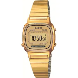 Chronograph CASIO VINTAGE, gold (goldfarben, gelbgoldfarben), Armbanduhren, Damen, Quarzuhr, Armbanduhr, Damenuhr, Digitaluhr, Datum, Edelstahlarmband