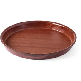 HENDI Serviertablett, in Holzoptik rund, mit hohem Rand, Rutschfester Gummibeschichtung, Schock- und bruchfest, Gastro Tablett, Tablett, ø320x(H) 35mm,