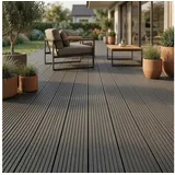 Woodstore24 Terrassendielen WPC Terrassenboden Komplettset mit Clipsystem, 20 mm Stärke, (Hohlkammer Diele geriffelt 240 cm Länge 145 mm Breite, Terrassenboden in Anthrazit Grau Braun für Balkon & Garten Outdoor), WPC Terrassendielen Komplettset mit Clipsystem grau