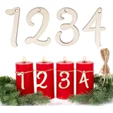 BETESSIN Adventszahlen 1-4 Holz Holzzahlen 1 2 3 4 für Kerzen Adventskranz Deko Holzanhänger Weihnachten Adventskalender Kerzen Zahlen Anhänger