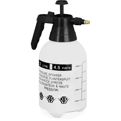 Relaxdays Drucksprüher 2 Liter, einstellbare Messingdüse, Wasser & Unkrautvernichter, Sprühflasche Garten, weiß/schwarz