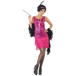 Smiffys Kostüm Pink Flapper 20er Jahre Kleid, Rosafarbenes Abendkleid für Damen der Goldenen 20er rosa XL