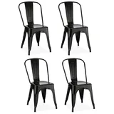 Ibbe Design 4er Set Schwarz Stahl Stapelstuhl Vintage Industrial Bistrostühle Küchenstühle Stapelbar Metall Stuhl Valerie, Belastbar 150 kg, 43x51x85 cm