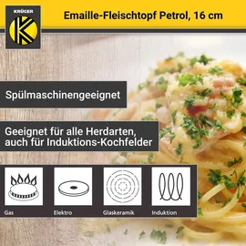 Rechberger Petrol Fleischtopf Email, mit Glasdeckel, ø: 160 mm