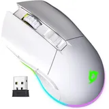 KLIM Blaze - Wiederaufladbare kabellose RGB Gaming Maus - NEU 2024 - Hochpräziser Sensor mit Langer Akkudauer - Einstellbar auf bis zu 6000 DPI - Kabel- und Funk Maus Modus (Weiß)