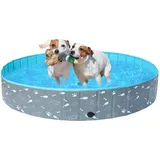 Demigreat Hundepool fur Große Kleine Hunde,80/120/ 160CM Faltbar Hunde Planschbecken, Tragbar & Eco-Friendly PVC Hunde Pool, Knochen