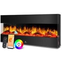 KESSER® Wandkamin Elektrokamin 3D Elektrischer 117cm Kamin mit Heizung 9 Farbmodi LED Flammeneffekt, 900/1800 W Kaminofen Wand und Einbaukamin Wandmontage Heizung App-Funktion Fernbedienung schwarz