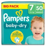 Pampers Baby-Dry Größe 7, 50 Windeln, 15kg+, für bis zu 100% Auslaufschutz die ganze Nacht