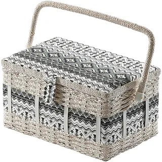 Kobolo Nähkästchen Nähkorb Nähkörbchen Nähkasten - Textil schwarz weiß - 28x18x16 cm