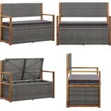 Vidaxl - Bank Mit Stauraum 115 Cm Poly Rattan Massivholz Akazie Grau - Außenbank - Gartenbank - Rattan Möbel - Gartenmöbeln - Stauraumbank - Home & Living