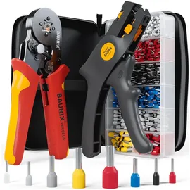 BAURIX BAURIX® Crimpzange & Abisolierzange Set mit 1800 Aderendhülsen – Crimpzange 0,25–10 mm2, Abisolierzange 0,5–6 mm2 – Elektriker Werkzeug für Elektroinstallation – PERSEUS (4-Kant) & AKURA