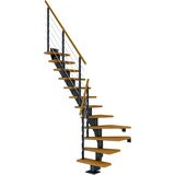 DOLLE Mittelholmtreppe Frankfurt (Breite: 75 cm, 1/4-gewendelt, Anthrazitgrau, Farbe Stufen: Eiche, Natur, Geschosshöhe: 222 – 258 cm)