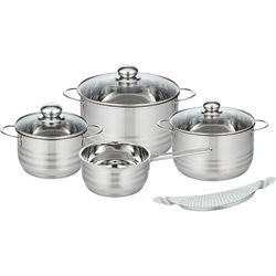 Elo Basic Topf-Set Brilliant, Edelstahl (Set, 8-tlg), Induktion, inkl. Abgießhilfe silberfarben
