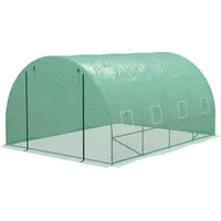 Outsunny Garten Gewächshaus Tunnel 12 m2 Tomatenhaus mit integriertem Bewässerungssystem 4L x 3B x 2H m Verstärkter Stahl + Hochdichtes PE 140 g/m2 8 Fenster Rolltür Grün   Aosom