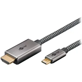goobay USB-C zu HDMI Kabel 2 m Schwarz/Silber
