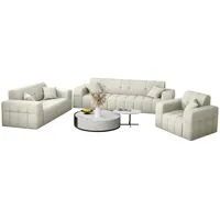 Fun Möbel Polstergarnitur Sofaset Designersofa NANCY 3-2-1 in Stoff Harmony, (Set, 3-tlg., inkl. 5 Zierkissen), Rundumbezug weiß
