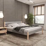 Hansales Holzbett 180x200 cm Kaja Scandi Style mit Rollrost - mit Stoffbezug - Farbe Grau - aus behandeltem FSC® Birkenmassivholz - Farbe braun - 350 kg - Doppelbettgestell mit Kopfteil