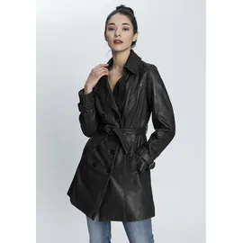 Mauritius Ledermantel "GWTaresa", Damen, Gr. 40L, schwarz, Obermaterial: 100% Schafsleder. Futter: 100% Baumwolle. Ärmelfutter: 100% Polyester, unifarben, lässig geschnitten knielang, mit Riegel, Mäntel, Leder-Trenchcoat mit Bindegürtel