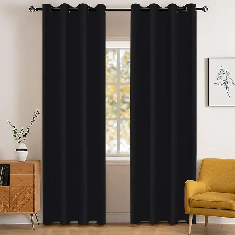 YSTYLE Sichtschutzvorhänge für Schlaf- und Wohnzimmer - 2-Türme-Set wärmeisolierte Verdunkelungsvorhänge, 140x260 CM, ZGB, Schwarz