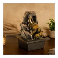 ABC home Zimmerbrunnen Elefanten mit LED-Beleuchtung – 27 cm Hoch – Feng Shui Wasserfall Glücksbringer – Dekorativer Tischbrunnen aus Polyresin