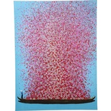 Kare Bild Touched Flower Boat Blau/Pink, Leinwandbild, Canvas, Massivholz Rahmen, handgemalte Details mit Acrylfarbe, 160x120x4 cm