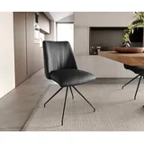 DELIFE Drehstuhl Elso-Flex Echt-Leder Schwarz Kreuzgestell konisch Schwarz 180° drehbar Taschenfederkern, Esszimmerstühle