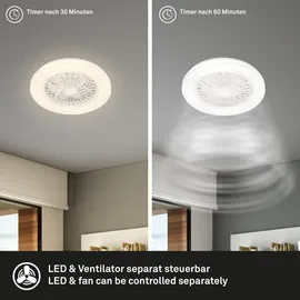 Briloner LED Deckenleuchte mit Ventilator, 5 Geschwindigkeiten, Lichtfarbe einstellbar, Weiß, Ø48,5 - Weiß