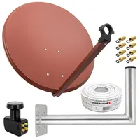 PremiumX Satellitenantenne 80cm Satellitenschüssel Ziegelrot Quad LNB Kabel Wandhalter