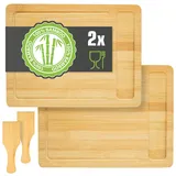 Dune Design 2 Personen Raclette Teller Set Holz - 30x22cm Pfännchen Untersetzer mit Spachtel