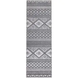 Carpet City In-& Outdoor Teppich - Läufer 80x250 cm - für Innen-& Außenbereich - Wetterfest Balkon-Teppich, Terrasse, Flur, Küche - Wohnzimmer-Teppiche - Hochtief/ 3D-Effekt - Ethno-Look in Anthrazit
