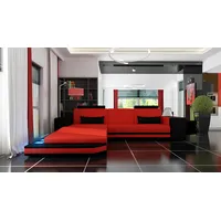 JVmoebel Wohnlandschaft Wohnlandschaft Ledersofa Couch Ecksofa Bar Beleuchtung XXL Big Sofa, Made in Europa schwarz