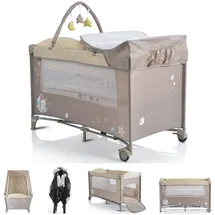 Moni Reisebett, mit Rädern, Wickelauflage, Spielbogen, Farbe: Beige/Braun
