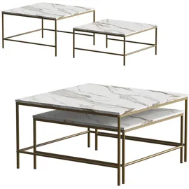 Vicco Couchtisch-Set Ramio, Weiß/Gold, 80 x 80 cm 2 Teile