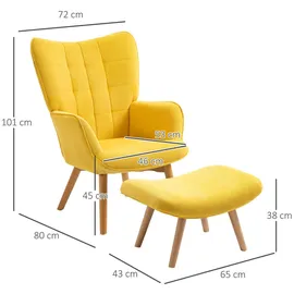 Homcom Armlehnstuhl mit Hocker in Cord-Optik mit Holzbeine