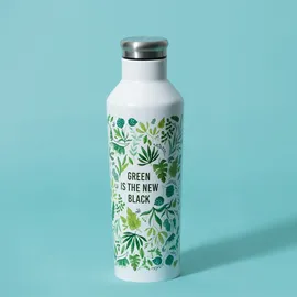 Typhoon Isolierflasche TYPHOON "PURE NEW BLACK", grün (weiß, grün), H:25cm, Edelstahl, Trinkflaschen, Isolierflasche, Edelstahl mit Trend-Design, doppelwandig isoliert, 0,5 Liter