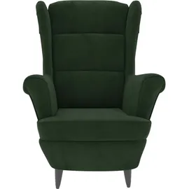 vidaXL Ohrensessel mit Hocker Dunkelgrün Samt