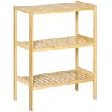 Homcom Badregal Standregal mit 3 Ebenen, Bambusregal, Küchenregal, für Bad, Küche, Wohnzimmer, Flur, Natur, 62 x 33 x 80 cm