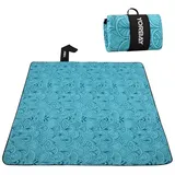 Picknickdecke, Yorbay, 200x200cm XXL Picknickdecke Campingdecke Fleece wasserdicht mit Griff blau