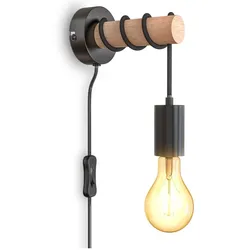 Wandleuchte, Metall schwarz,mit Holz,1xE27/max.60W