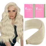 YoungSee Echthaar Tressen Platinblond 40cm Tressen Echthaar Blond Tressen Extensions Echthaar Blond Weave Extensions Echthaar Doppelt Tressen Weft Hair Extensions Echthaar 100gramm #60